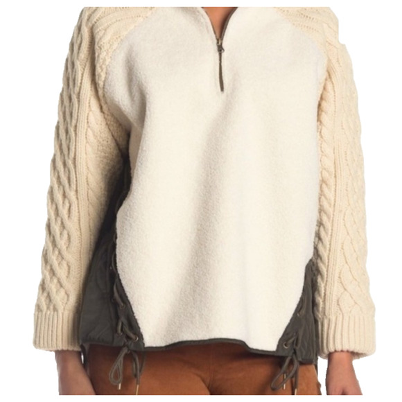 Boundless North Eden Cable Knit Sherpa Fleece 1/4 Zip Pullover Sweater Small - Picture 1 of 11